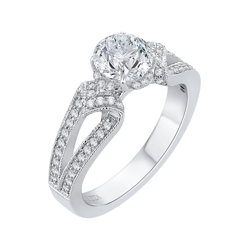 Split Shank Round Diamond Engagement Ring in 14K White Gold (Semi-Mount)