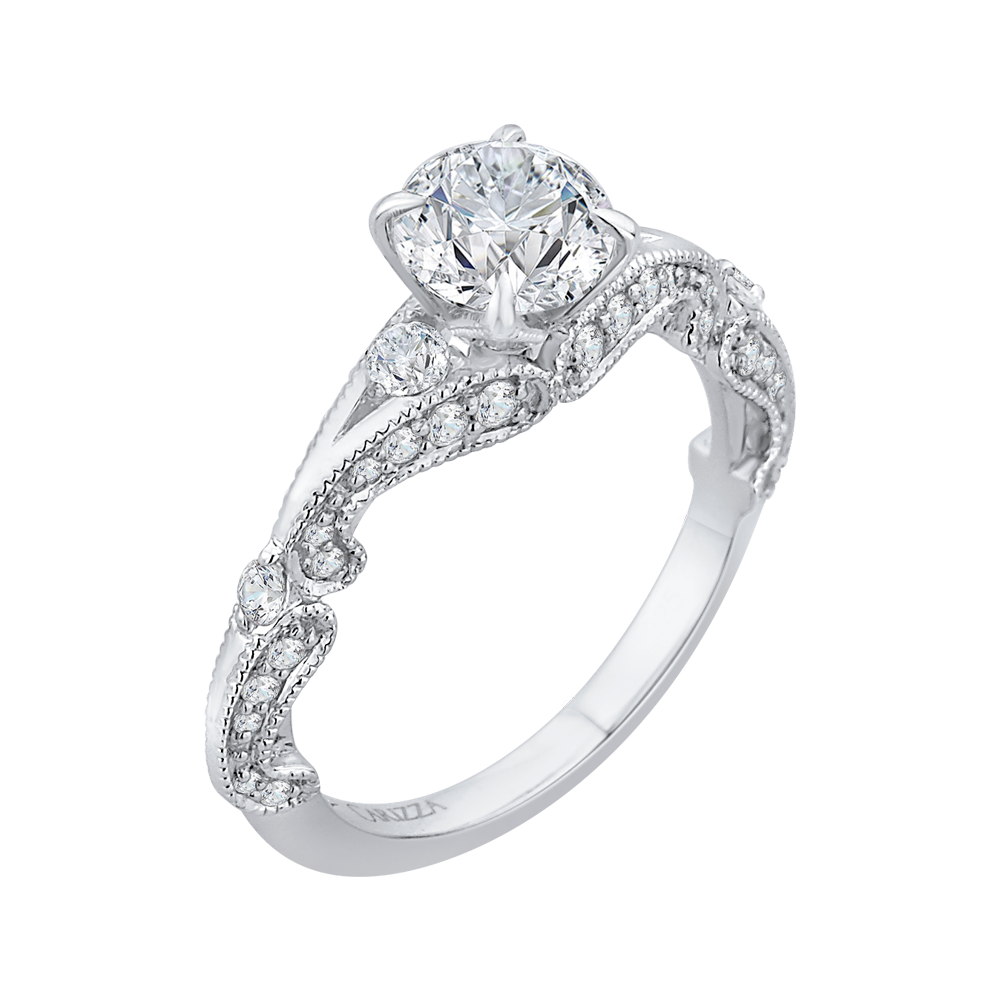 Split Shank Round Diamond Vintage Engagement Ring in 14K White Gold (Semi-Mount)