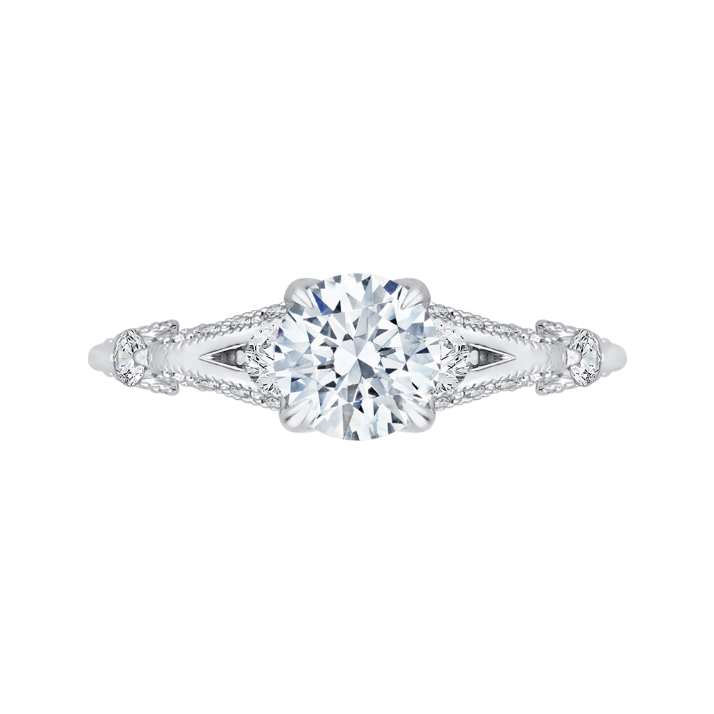 Split Shank Round Diamond Vintage Engagement Ring in 14K White Gold (Semi-Mount)