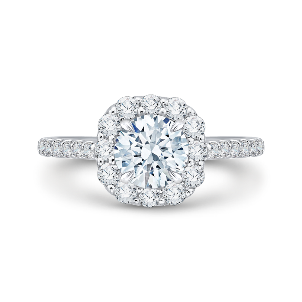 Round Diamond Halo Engagement Ring in 14K White Gold (Semi-Mount)