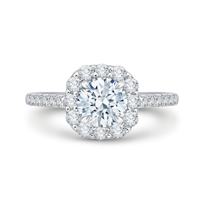 Round Diamond Halo Engagement Ring in 14K White Gold (Semi-Mount)