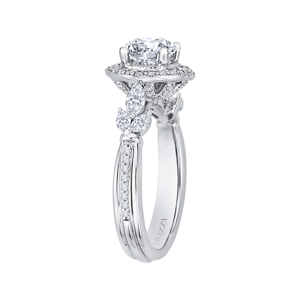 Round Diamond Floral Halo Engagement Ring in 14K White Gold (Semi-Mount)