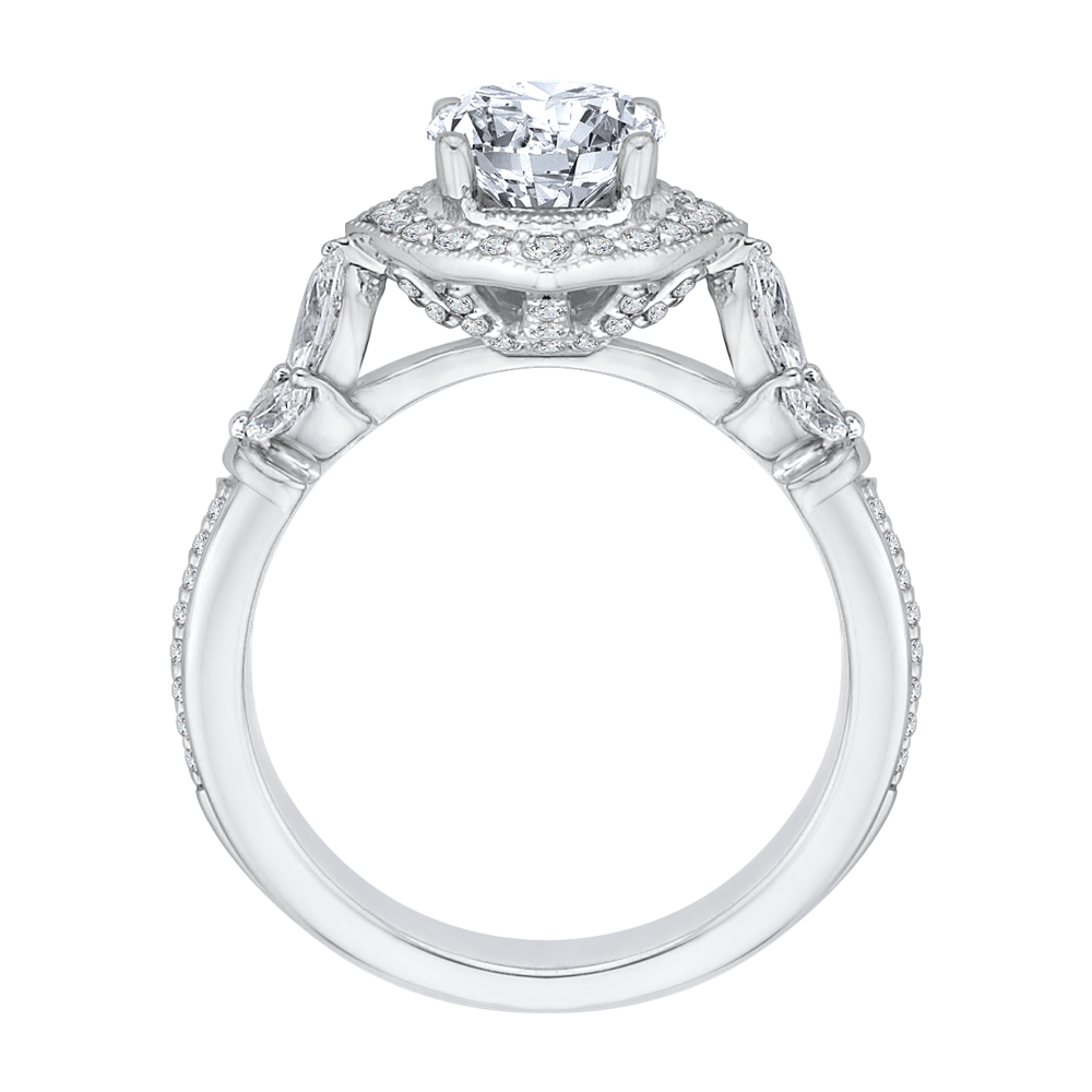 Round Diamond Floral Halo Engagement Ring in 14K White Gold (Semi-Mount)