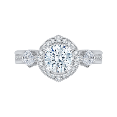 Round Diamond Floral Halo Engagement Ring in 14K White Gold (Semi-Mount)