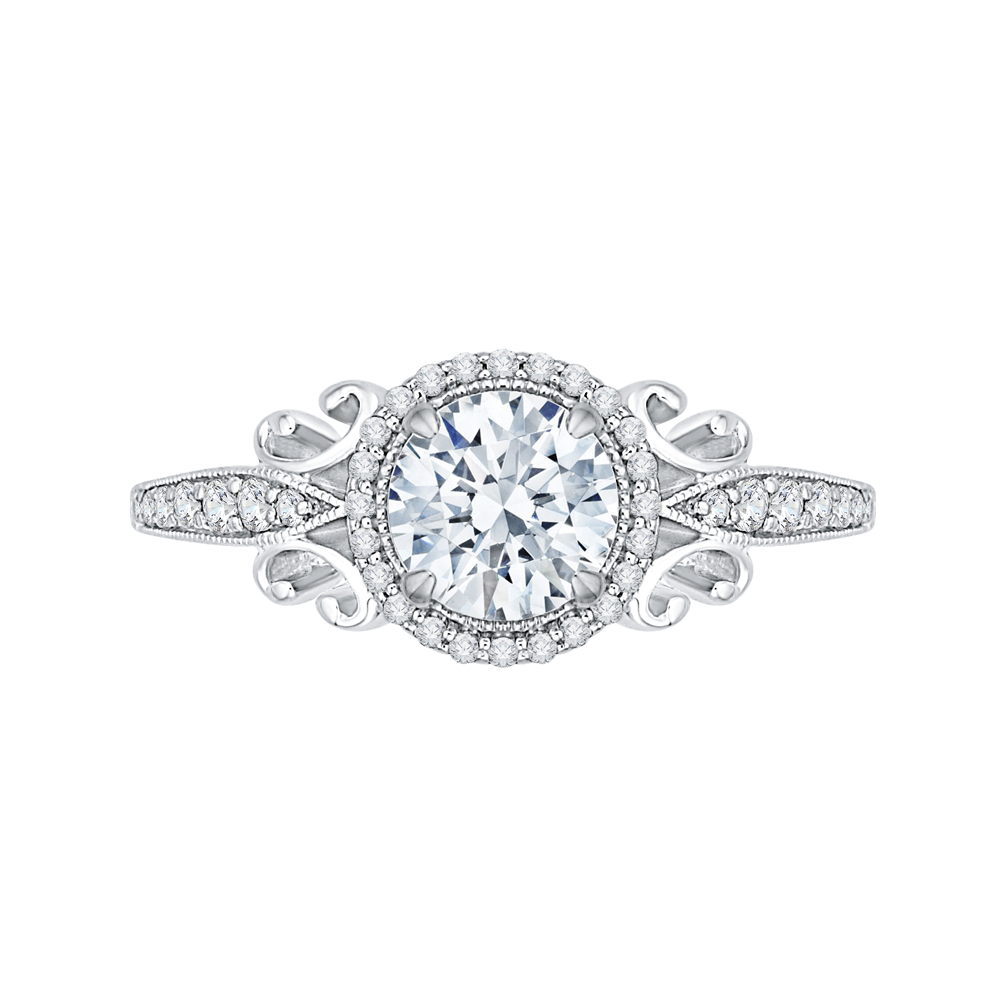 Round Diamond Halo Engagement Ring in 14K White Gold (Semi-Mount)