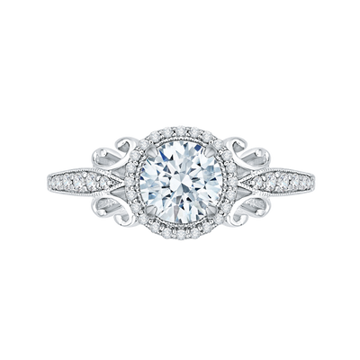 Round Diamond Halo Engagement Ring in 14K White Gold (Semi-Mount)