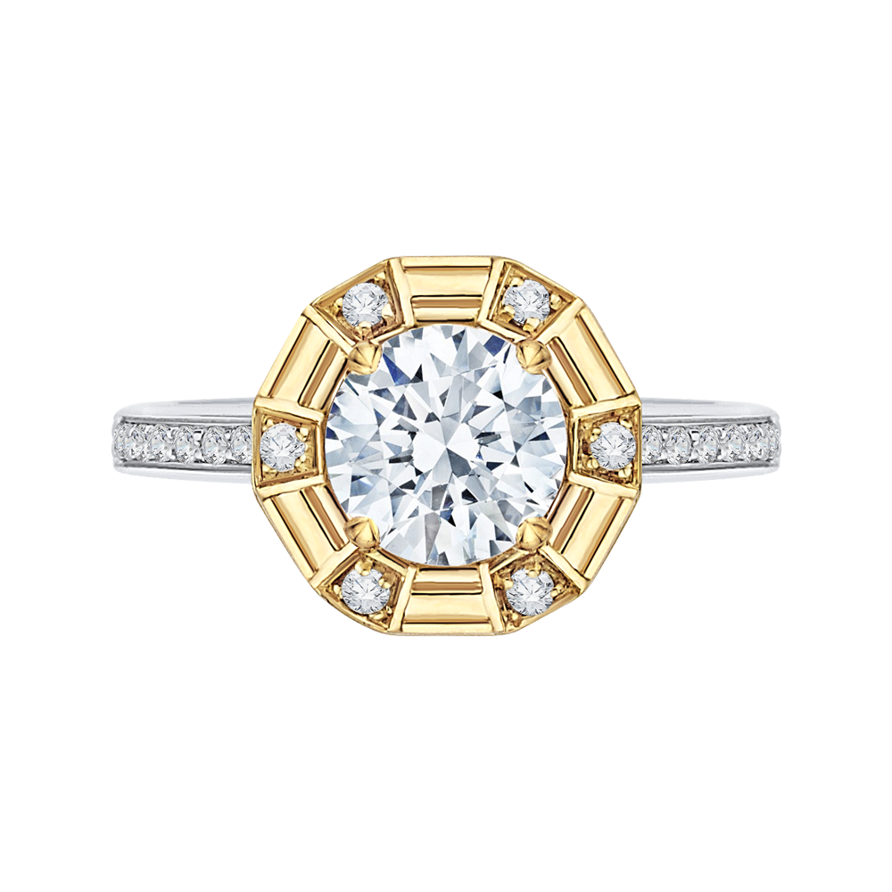 Round Diamond Cathedral Style Engagement Ring in 14K Two Tone Gold (Semi-Mount)