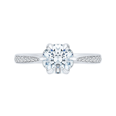 Round Diamond Floral Engagement Ring in 14K White Gold (Semi-Mount)