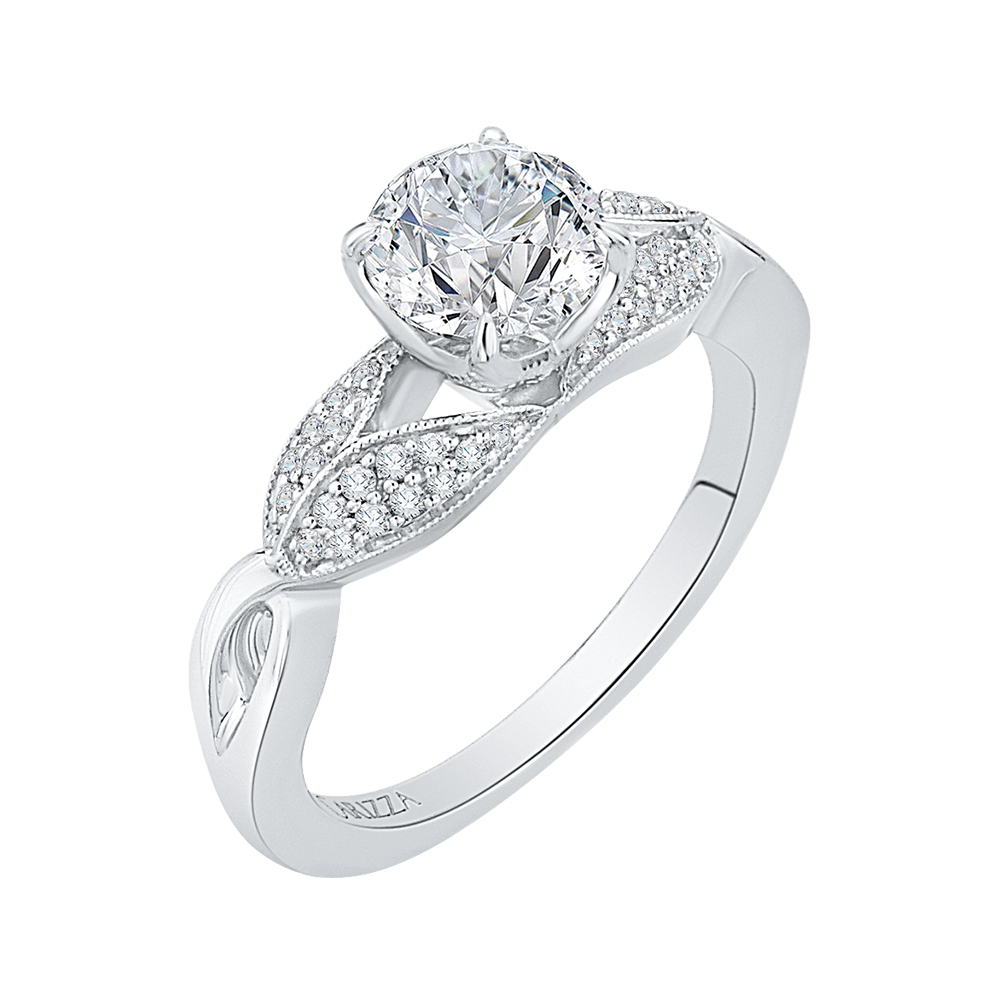 Split Shank Round Diamond Floral Engagement Ring in 14K White Gold (Semi-Mount)