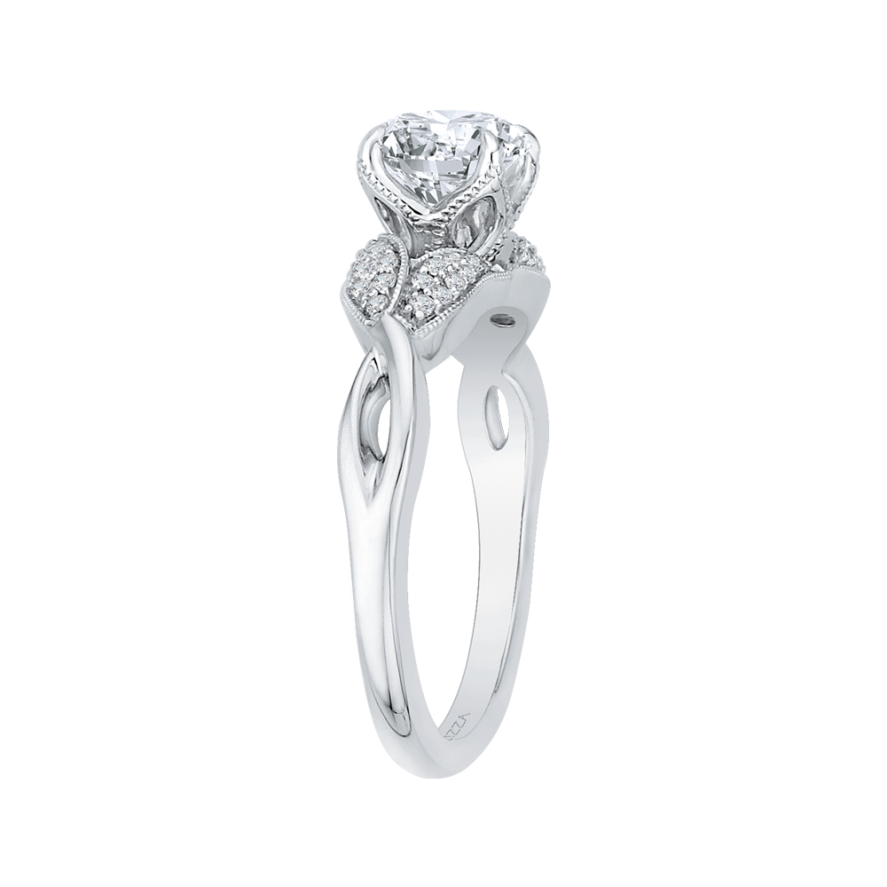 Split Shank Round Diamond Floral Engagement Ring in 14K White Gold (Semi-Mount)