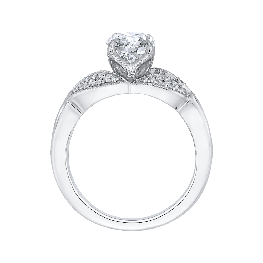 Split Shank Round Diamond Floral Engagement Ring in 14K White Gold (Semi-Mount)