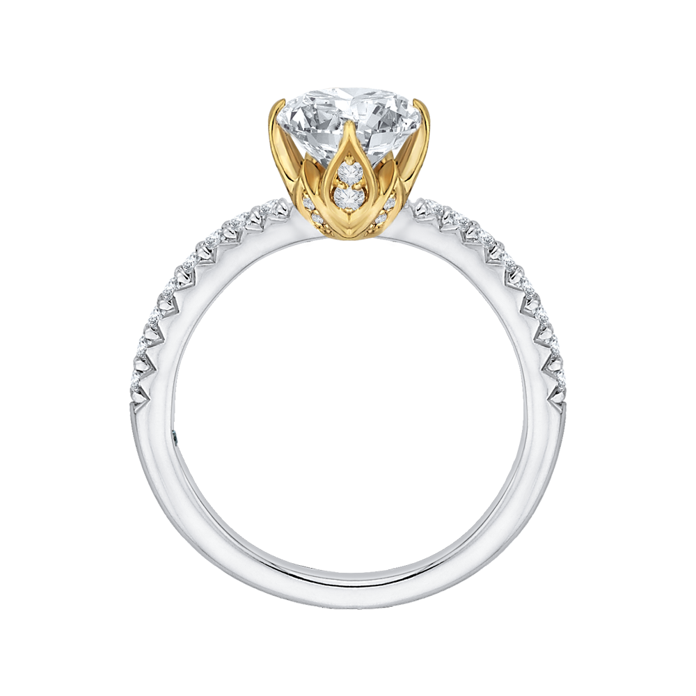 Round Diamond Floral Engagement Ring in 14K Two Tone Gold (Semi-Mount)