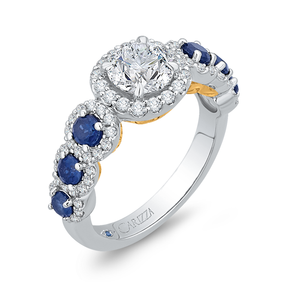 Round Diamond Engagement Ring with Sapphire in 14K Two Tone Gold (Semi-Mount)