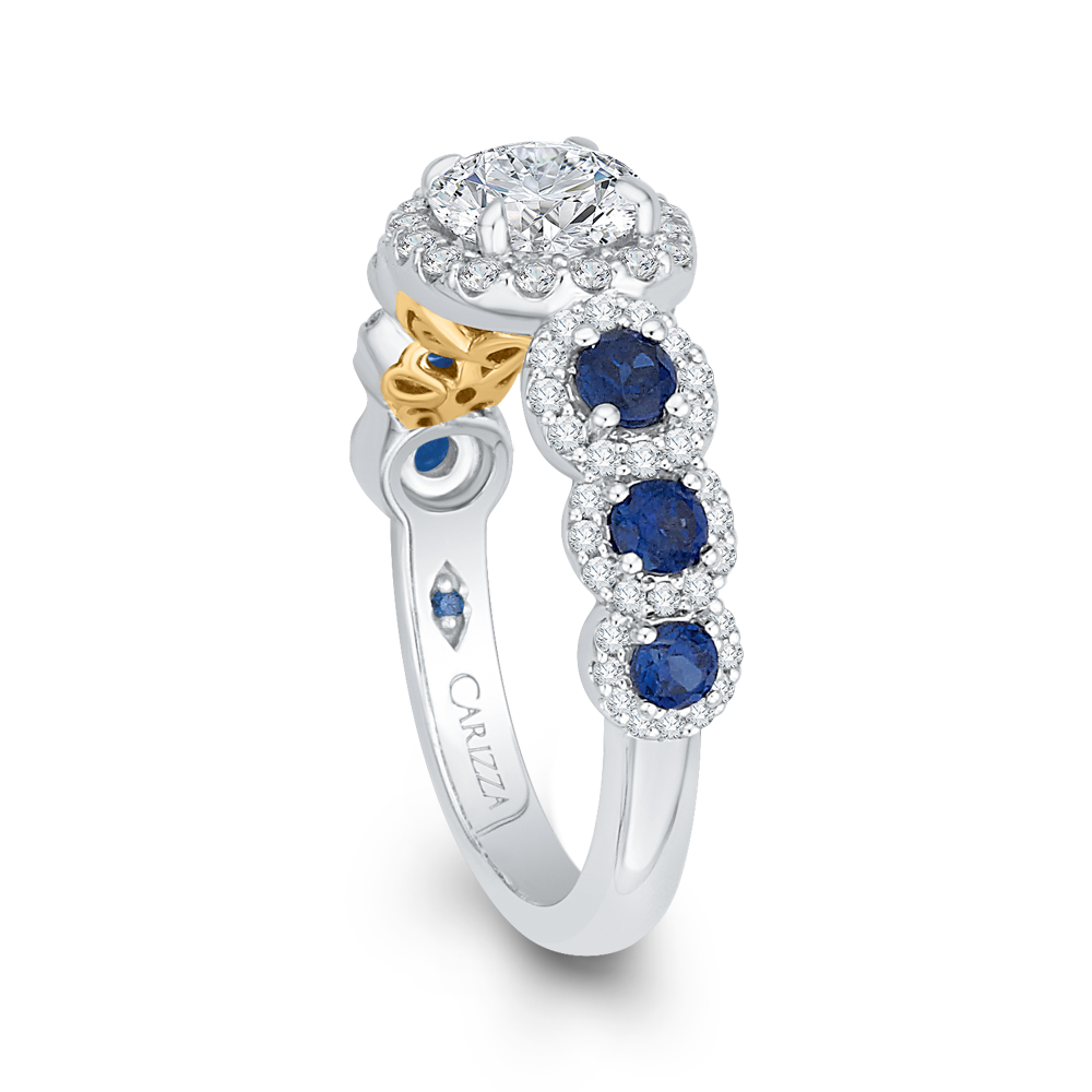 Round Diamond Engagement Ring with Sapphire in 14K Two Tone Gold (Semi-Mount)