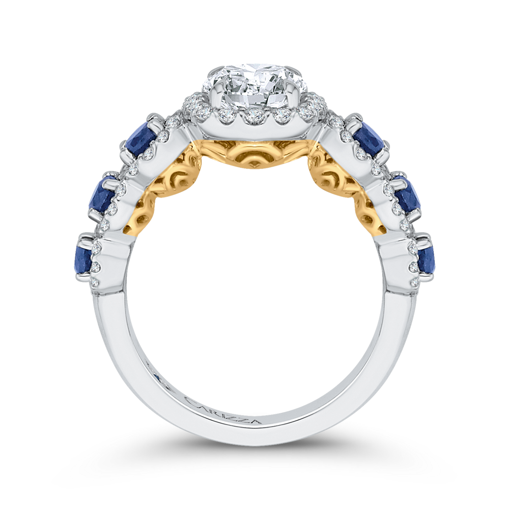 Round Diamond Engagement Ring with Sapphire in 14K Two Tone Gold (Semi-Mount)