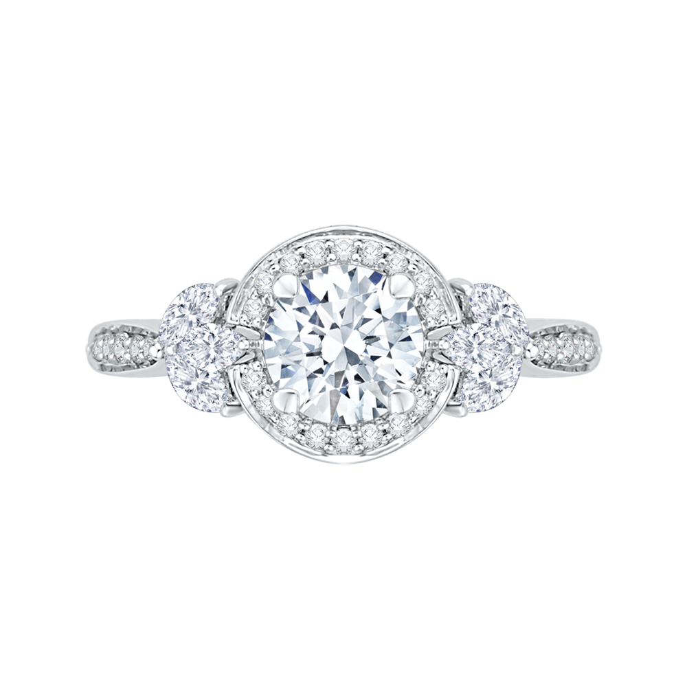 Round Diamond Halo Engagement Ring in 14K White Gold (Semi-Mount)