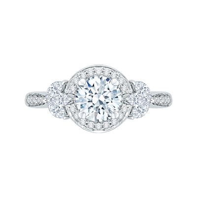 Round Diamond Halo Engagement Ring in 14K White Gold (Semi-Mount)