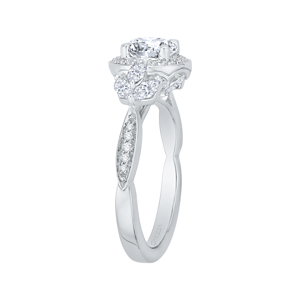 Round Diamond Halo Engagement Ring in 14K White Gold (Semi-Mount)