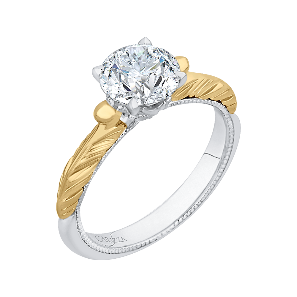 Solitaire Diamond Vintage Engagement Ring in 14K Two Tone Gold (Semi-Mount)