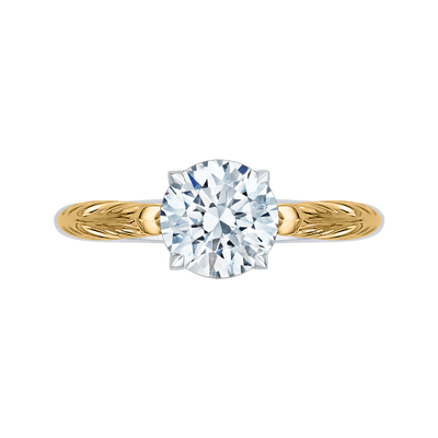 Solitaire Diamond Vintage Engagement Ring in 14K Two Tone Gold (Semi-Mount)