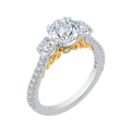 Round Diamond Three-Stone Engagement Ring in 14K Two Tone Gold (Semi-Mount)