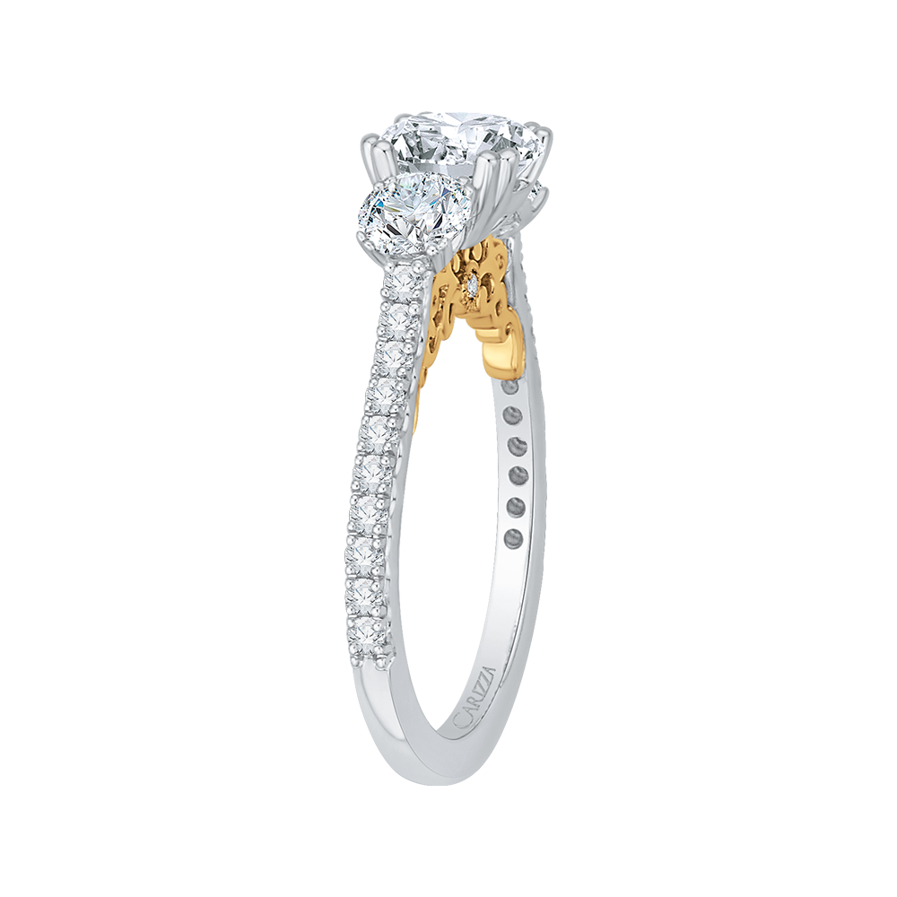 Round Diamond Three-Stone Engagement Ring in 14K Two Tone Gold (Semi-Mount)