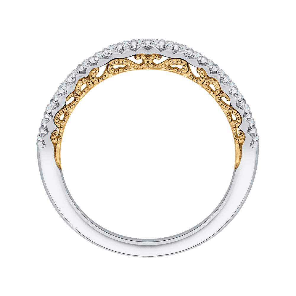 Round Diamond Half-Eternity Wedding Band in 14K Two Tone Gold