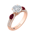 Round Diamond and Ruby Engagement Ring in 14K Rose Gold (Semi-Mount)