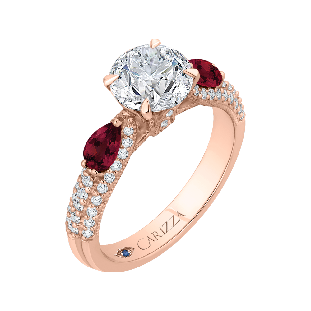 Round Diamond and Ruby Engagement Ring in 14K Rose Gold (Semi-Mount)