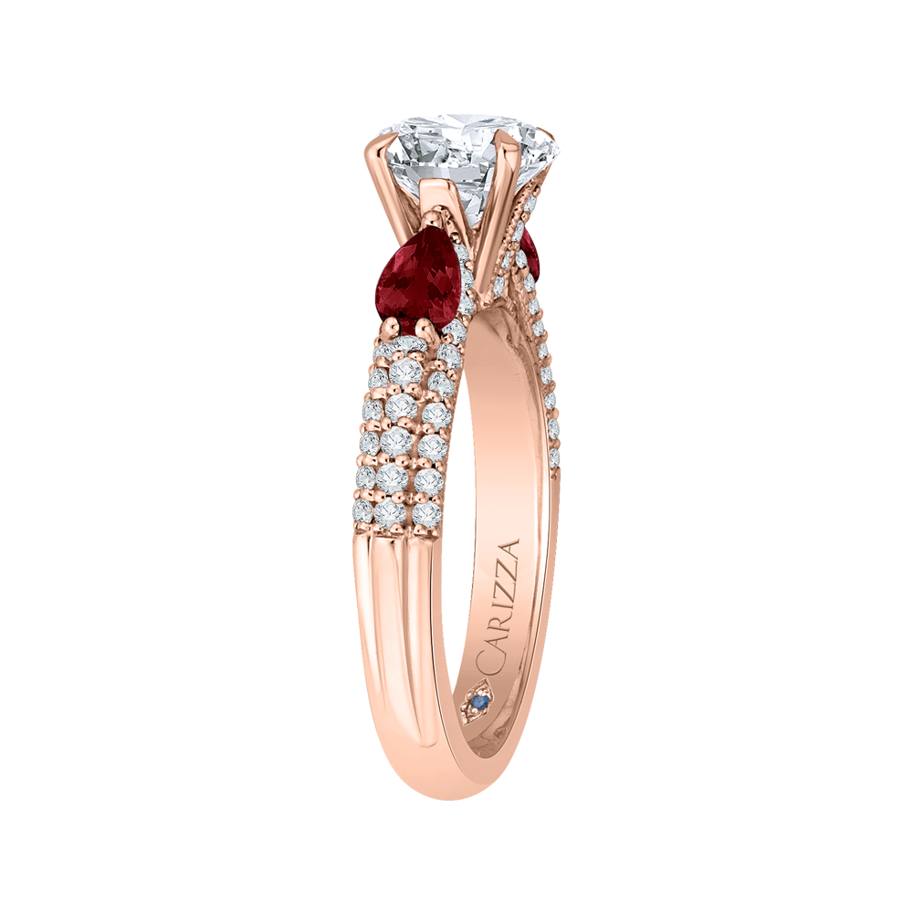 Round Diamond and Ruby Engagement Ring in 14K Rose Gold (Semi-Mount)