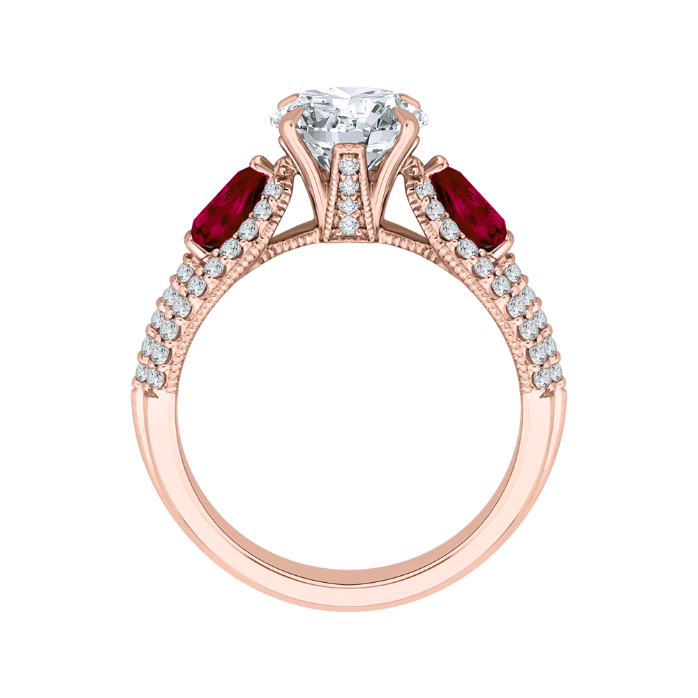 Round Diamond and Ruby Engagement Ring in 14K Rose Gold (Semi-Mount)