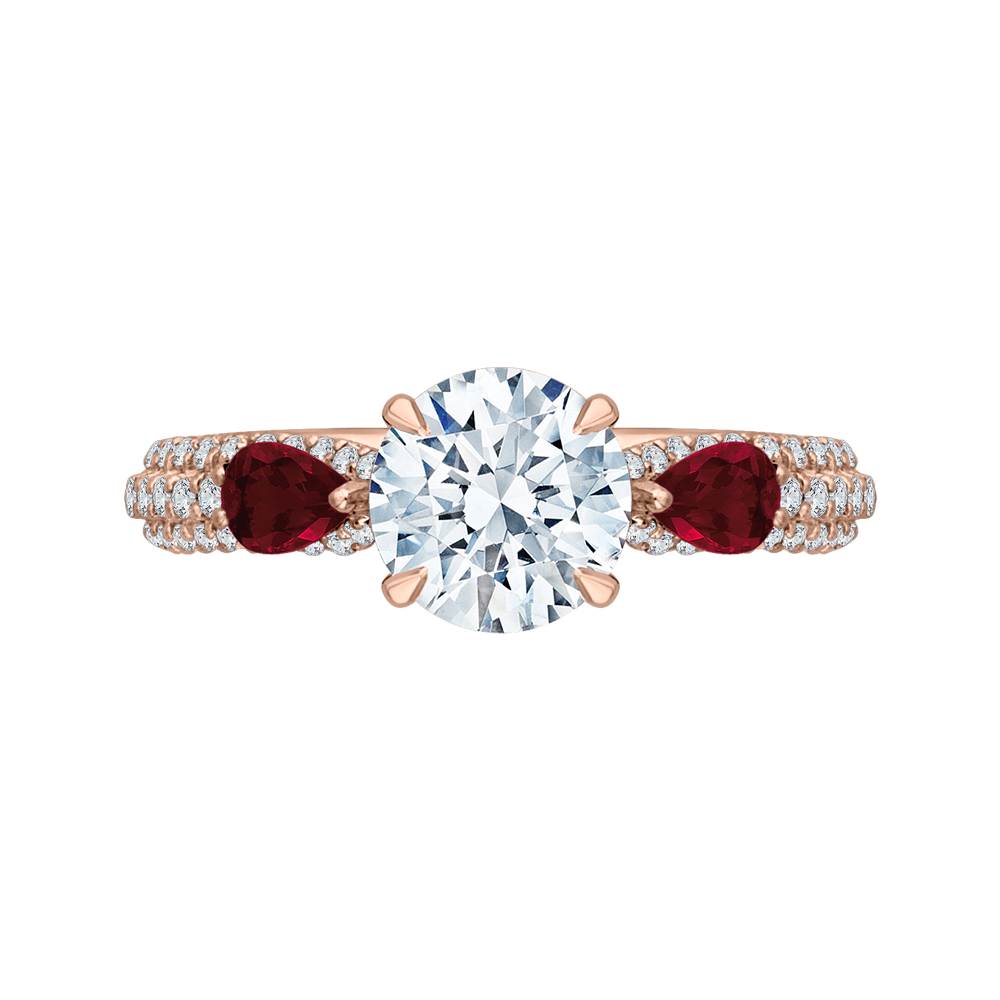 Round Diamond and Ruby Engagement Ring in 14K Rose Gold (Semi-Mount)