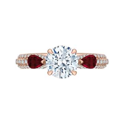 Round Diamond and Ruby Engagement Ring in 14K Rose Gold (Semi-Mount)