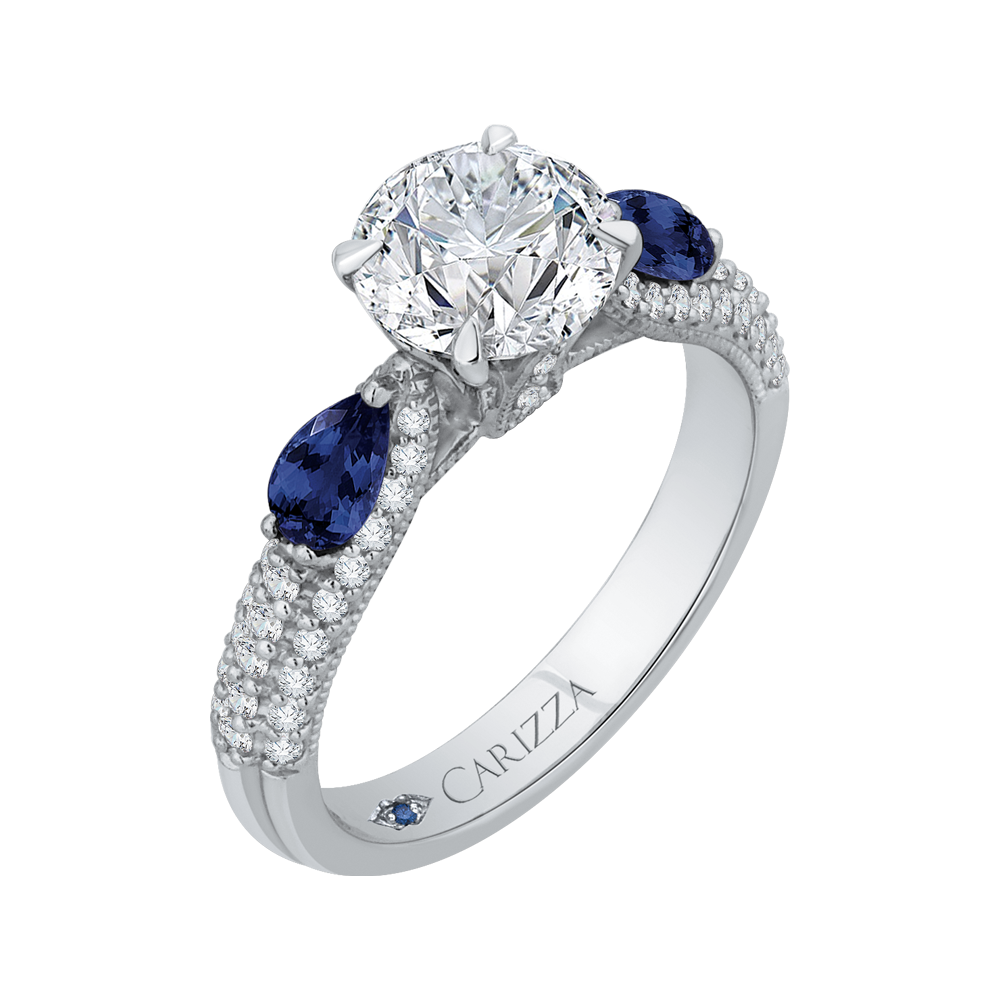 Round Diamond and Sapphire Engagement Ring in 14K White Gold (Semi-Mount)