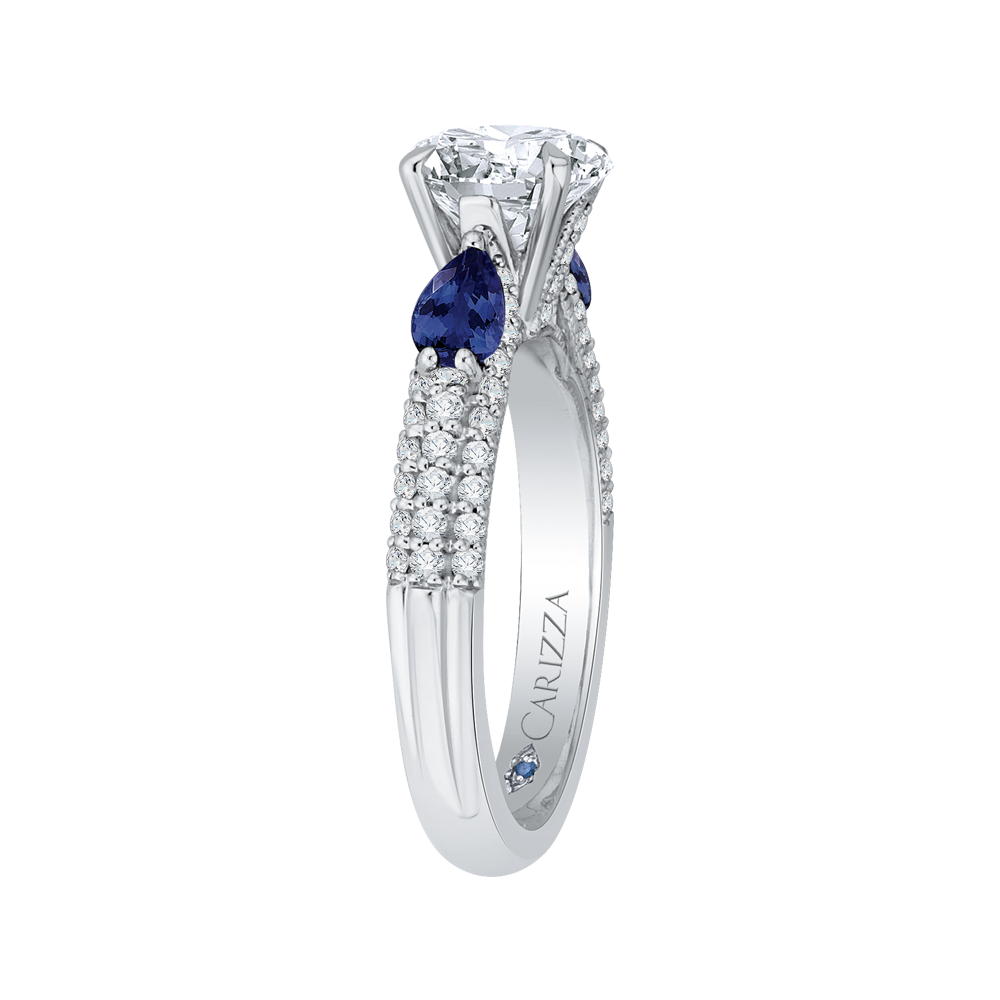 Round Diamond and Sapphire Engagement Ring in 14K White Gold (Semi-Mount)