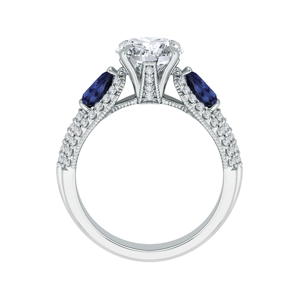 Round Diamond and Sapphire Engagement Ring in 14K White Gold (Semi-Mount)