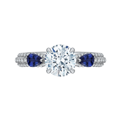 Round Diamond and Sapphire Engagement Ring in 14K White Gold (Semi-Mount)