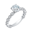 Round Diamond Floral Engagement Ring in 14K White Gold (Semi-Mount)