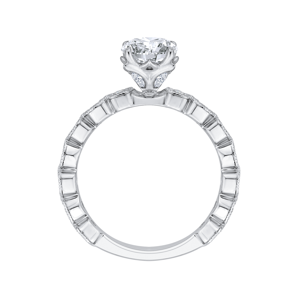 Round Diamond Floral Engagement Ring in 14K White Gold (Semi-Mount)