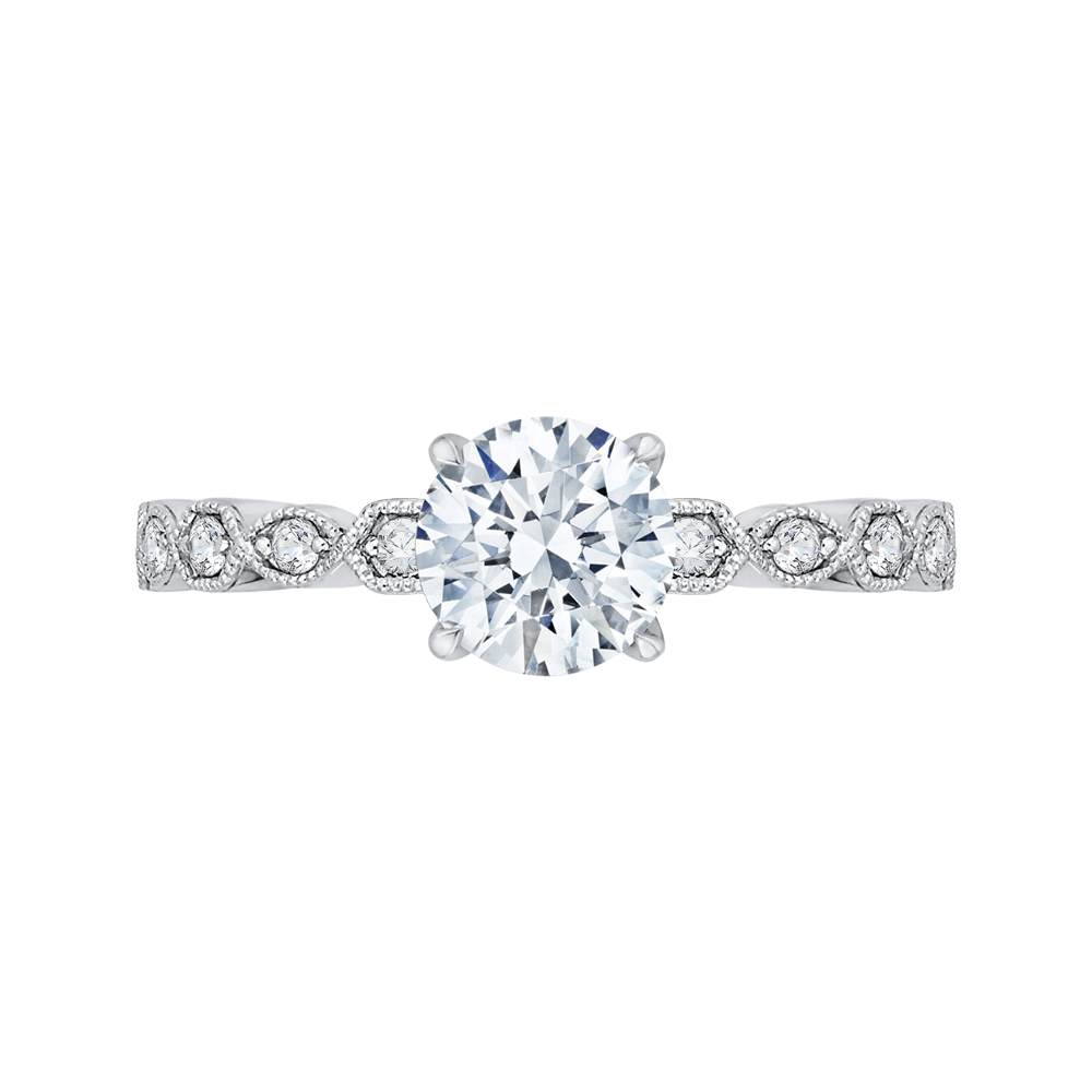 Round Diamond Floral Engagement Ring in 14K White Gold (Semi-Mount)