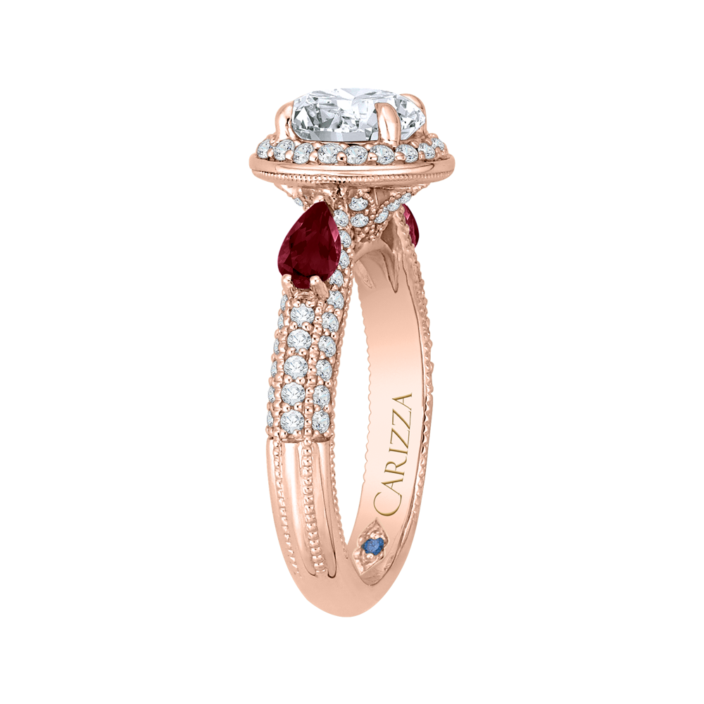 Round Diamond and Ruby Engagement Ring in 14K Rose Gold (Semi-Mount)