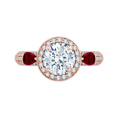 Round Diamond and Ruby Engagement Ring in 14K Rose Gold (Semi-Mount)