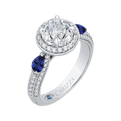 Round Diamond Halo Engagement Ring with Sapphire in 14K White Gold (Semi-Mount)