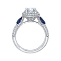 Round Diamond Halo Engagement Ring with Sapphire in 14K White Gold (Semi-Mount)