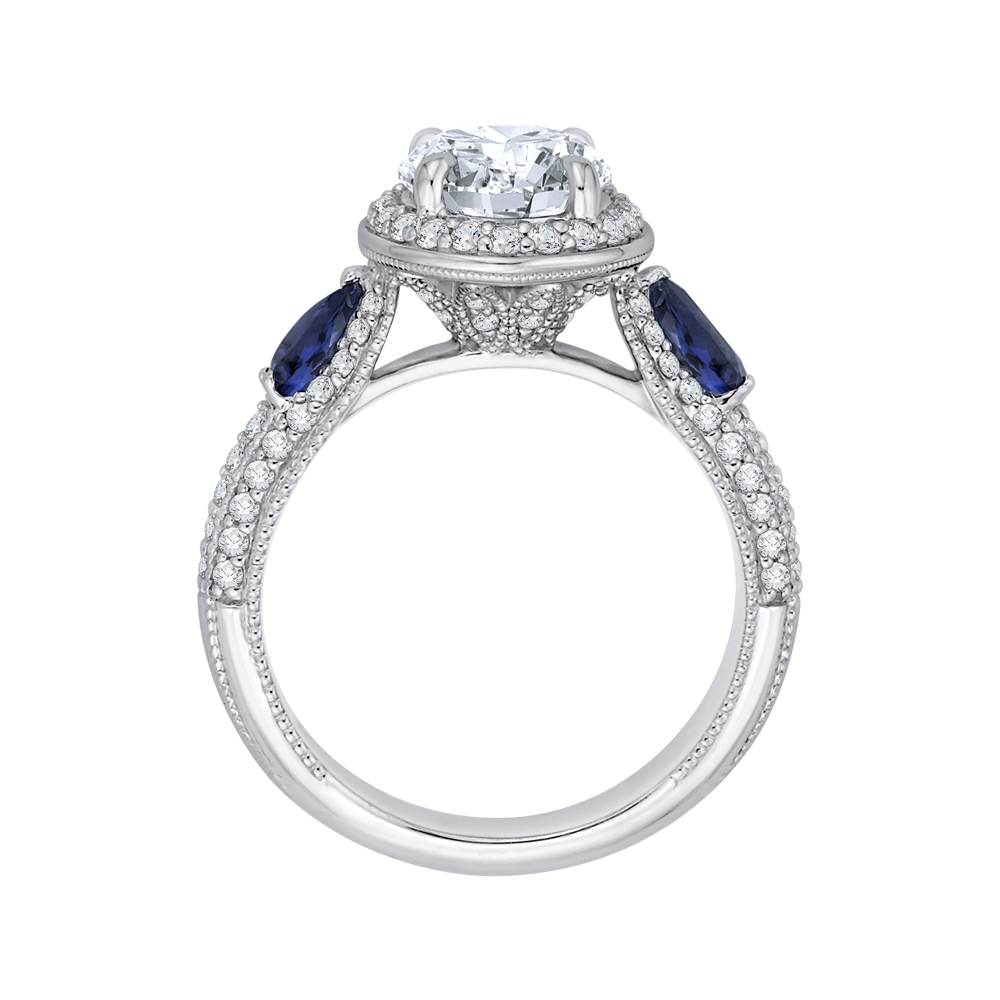 Round Diamond Halo Engagement Ring with Sapphire in 14K White Gold (Semi-Mount)