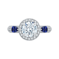 Round Diamond Halo Engagement Ring with Sapphire in 14K White Gold (Semi-Mount)