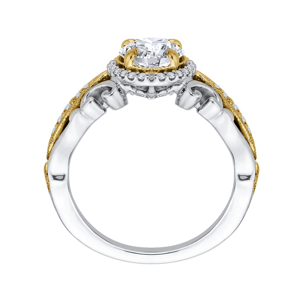 Round Diamond Halo Engagement Ring in 14K Two Tone Gold (Semi-Mount)