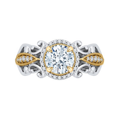 Round Diamond Halo Engagement Ring in 14K Two Tone Gold (Semi-Mount)