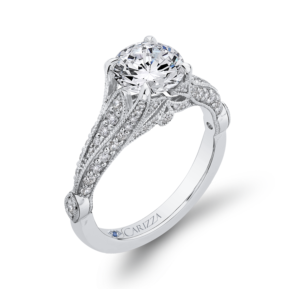 Diamond Vintage Engagement Ring in 14K White Gold (Semi-Mount)