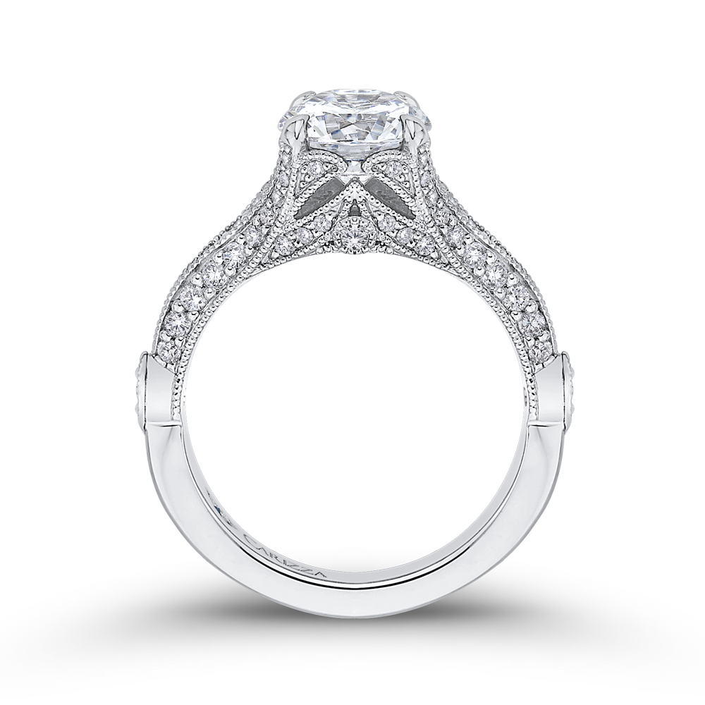 Diamond Vintage Engagement Ring in 14K White Gold (Semi-Mount)